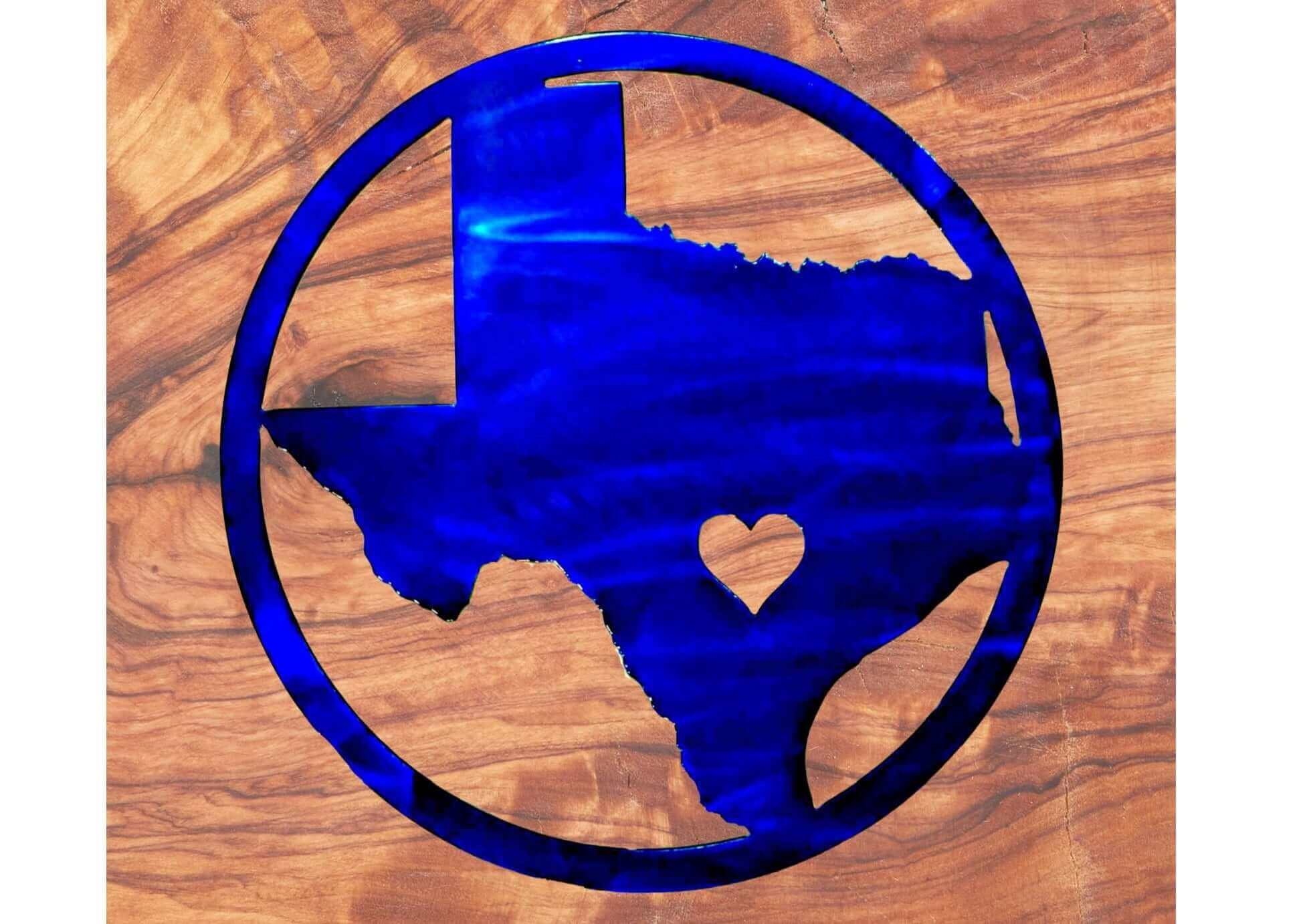 Texas in Circle with Heart Metal Sign