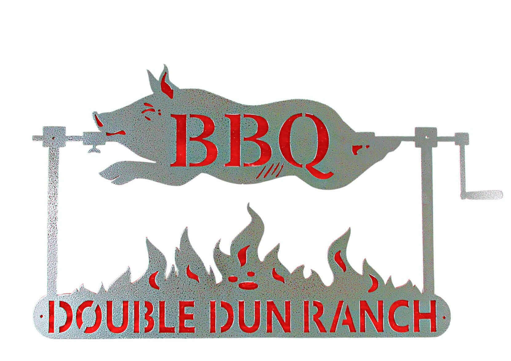 Custom BBQ Pig on a Spit Metal Sign