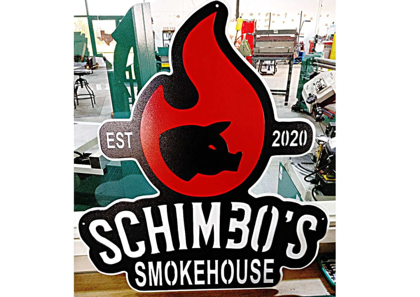 Schimbo's Smokehouse Custom Metal Logo Sign