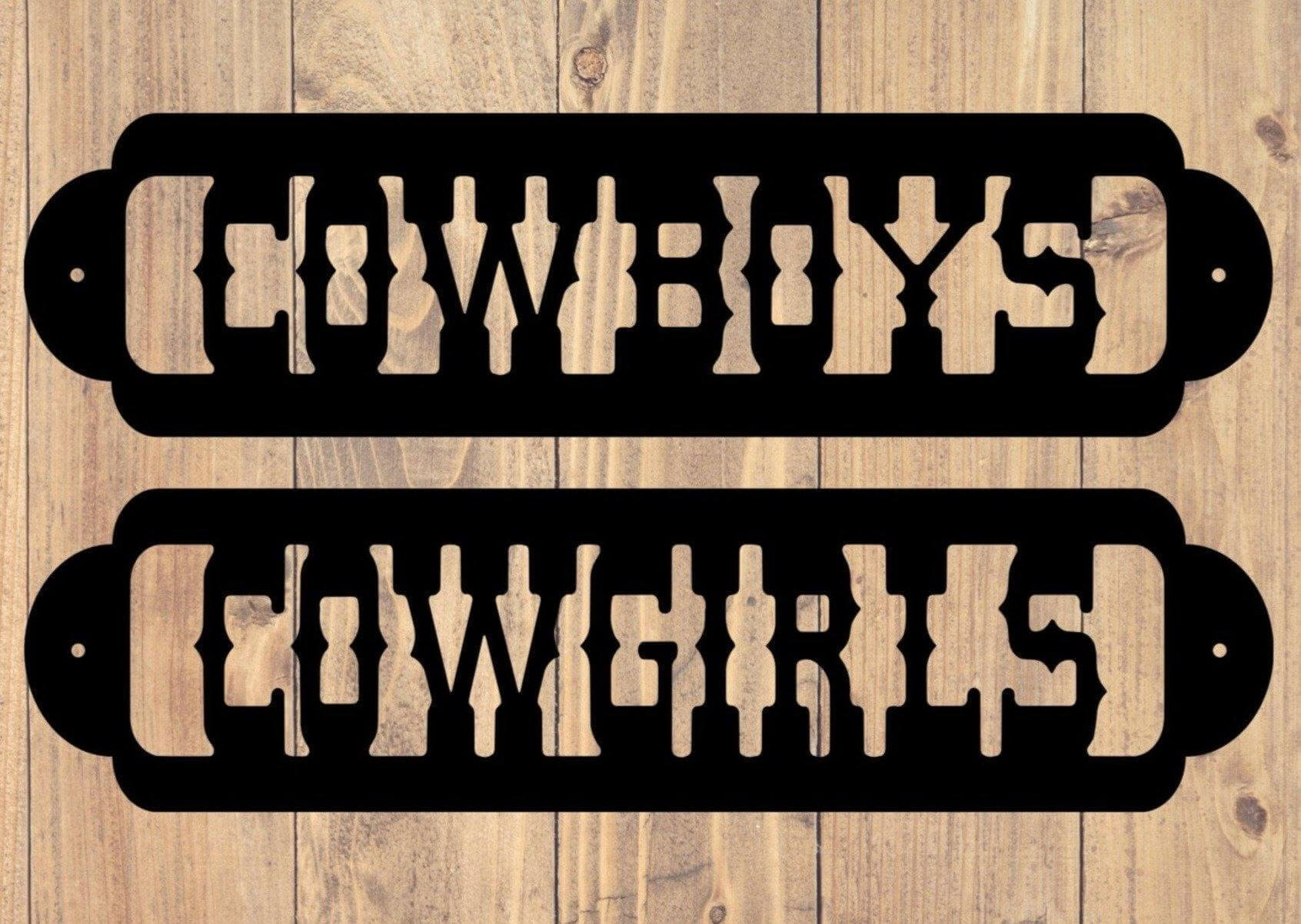 Cowboys and Cowgirls Metal Bathroom Signs