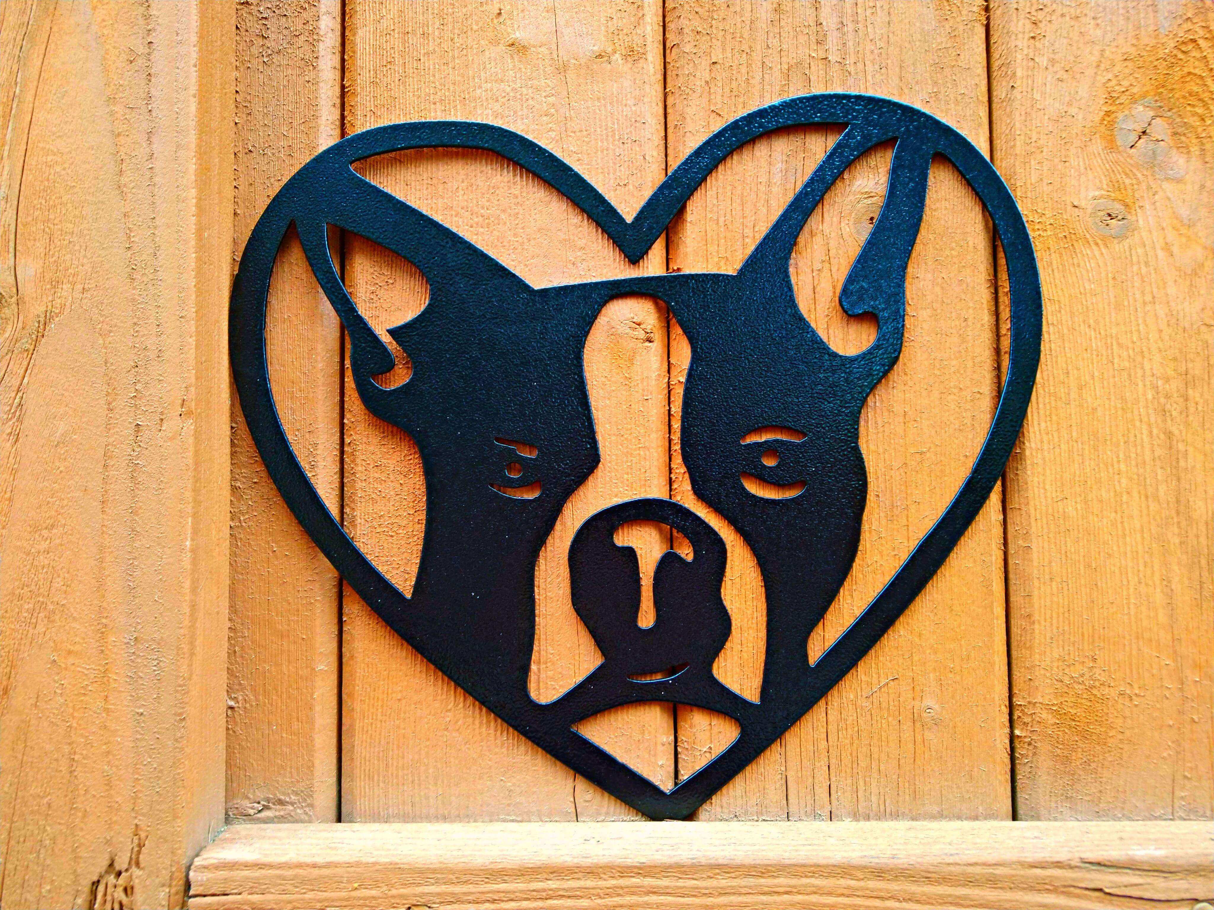 Boston Terrier in Heart Metal Sign