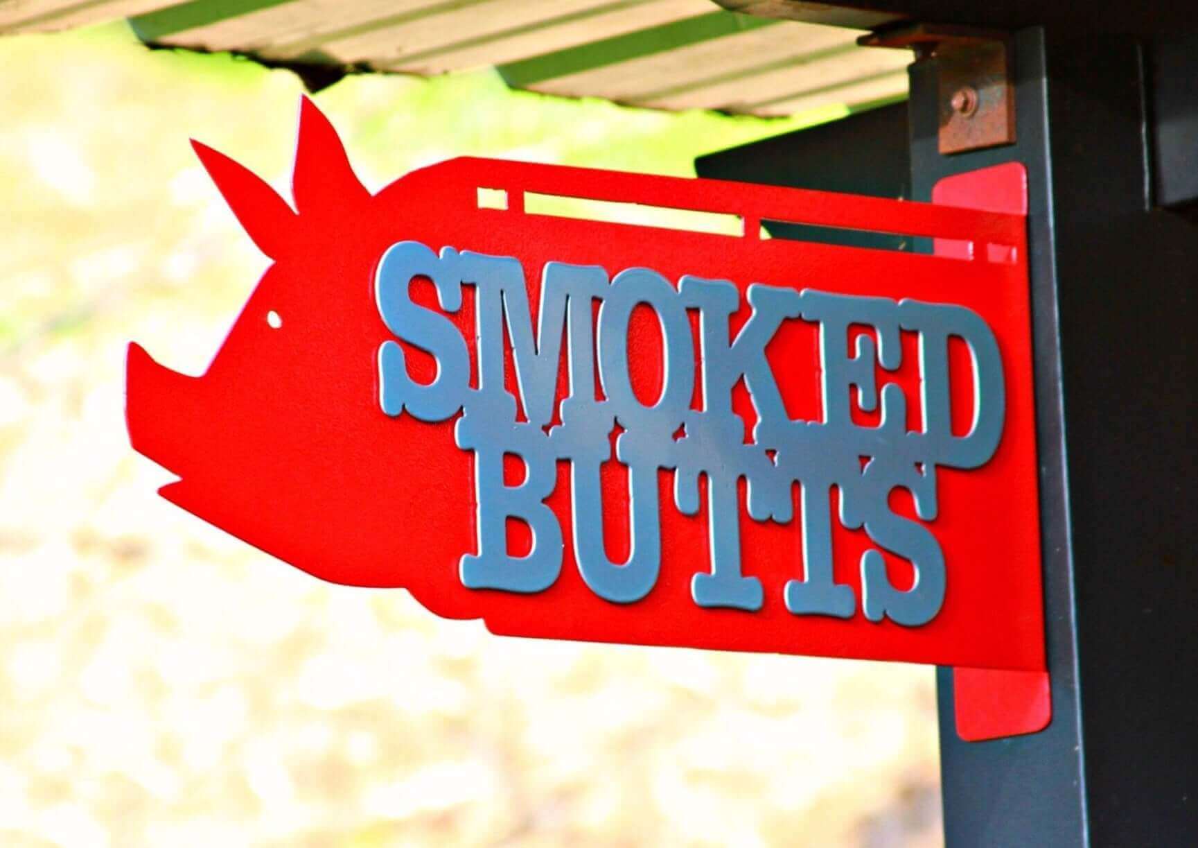 BBQ Smoked Butts Flange Metal Sign