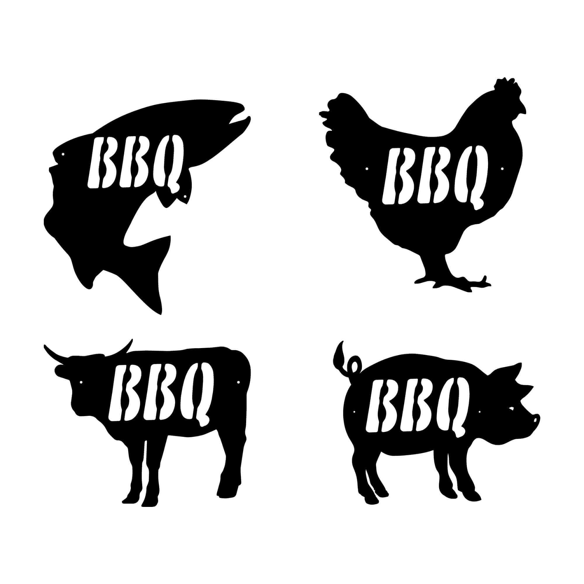 Set of 4 BBQ Animals Metal BBQ Sign