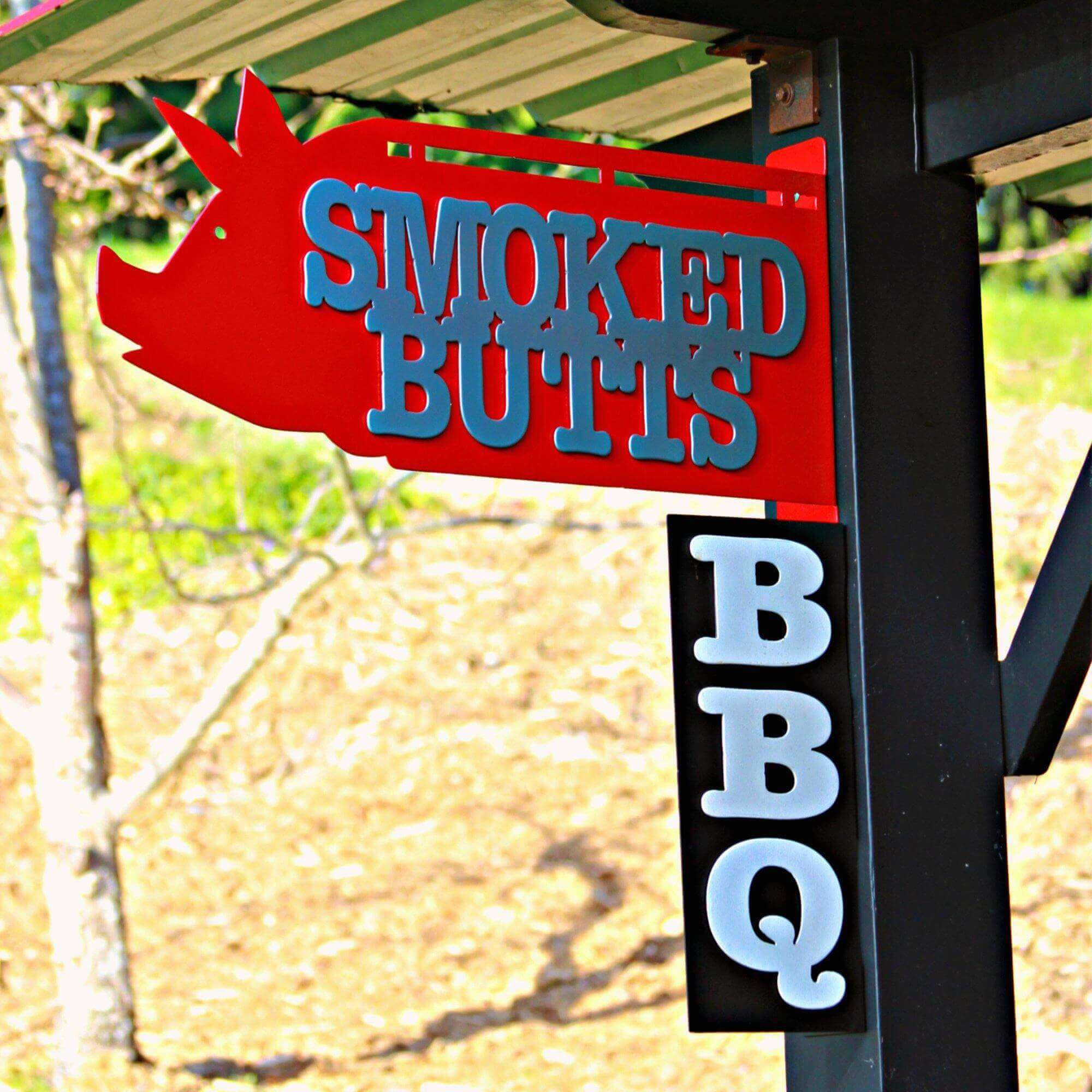 BBQ Smoked Butts Flange Metal Sign