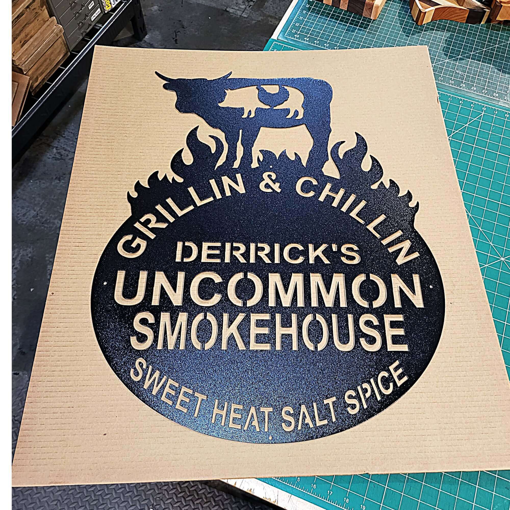 Smokehouse  with Flames Metal Barbecue Sign