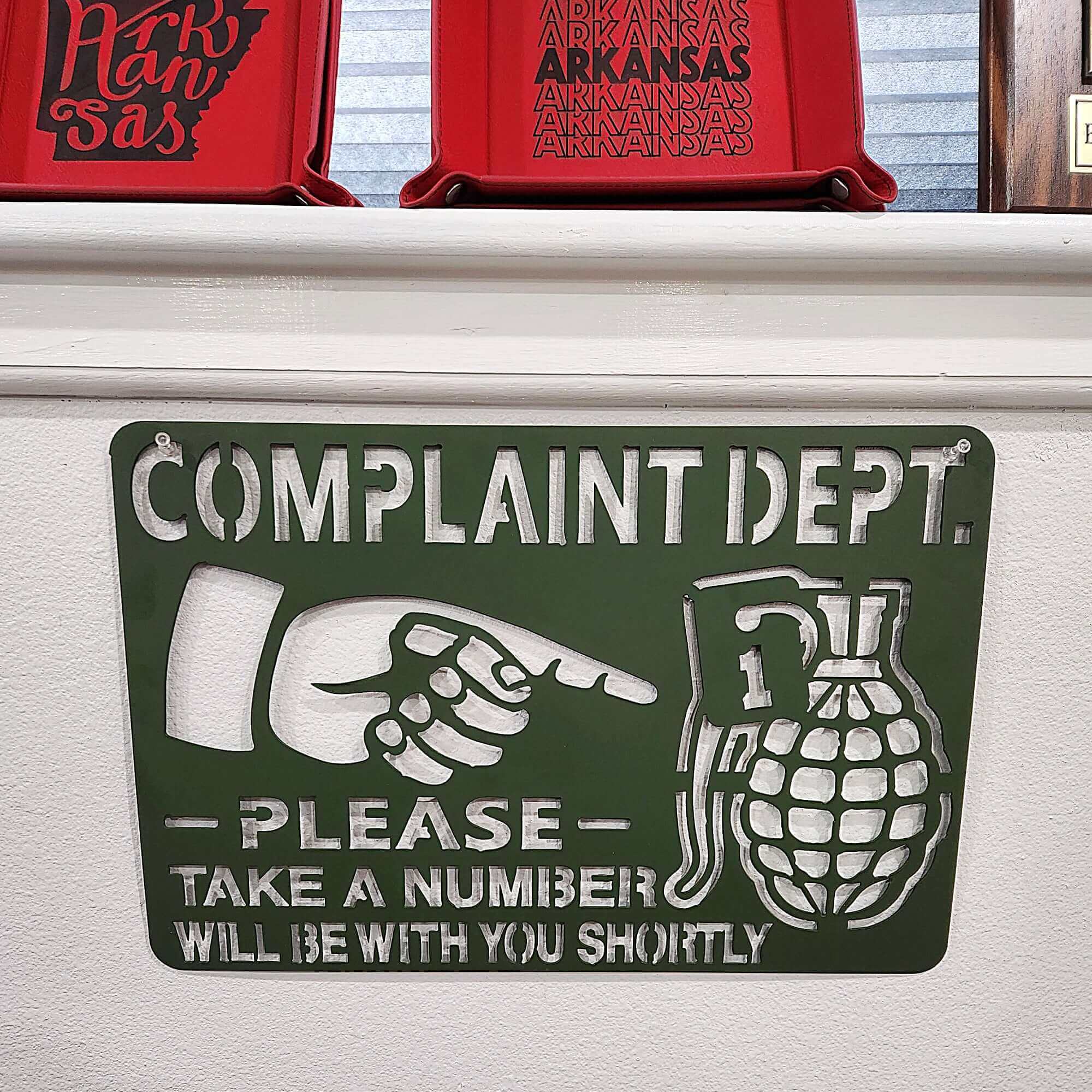 Complaint Department Metal Sign